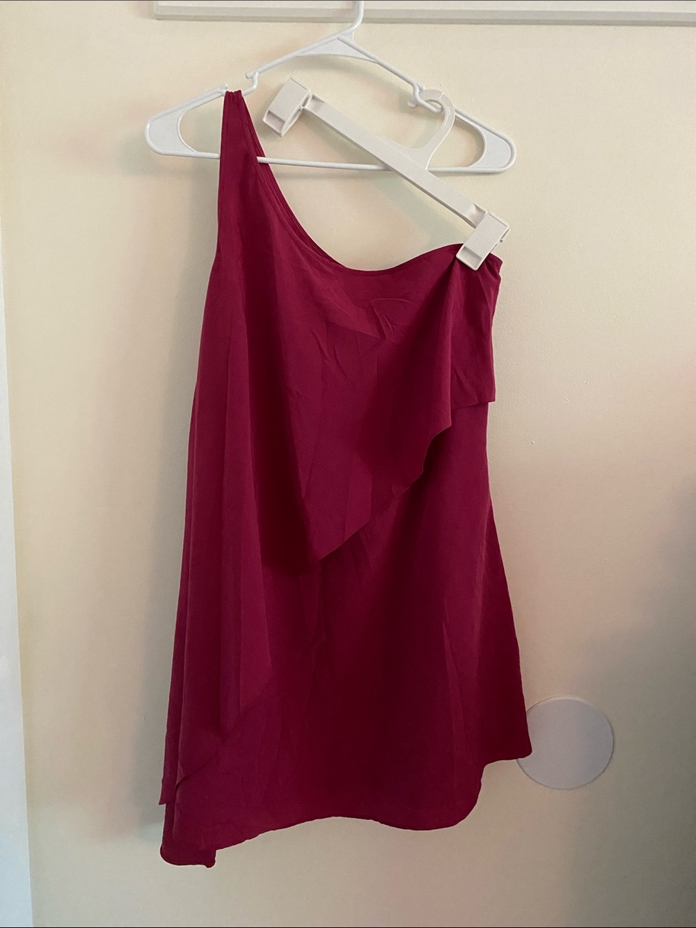 Central Park West One-Shoulder Ruffle Dress in Fuchsia